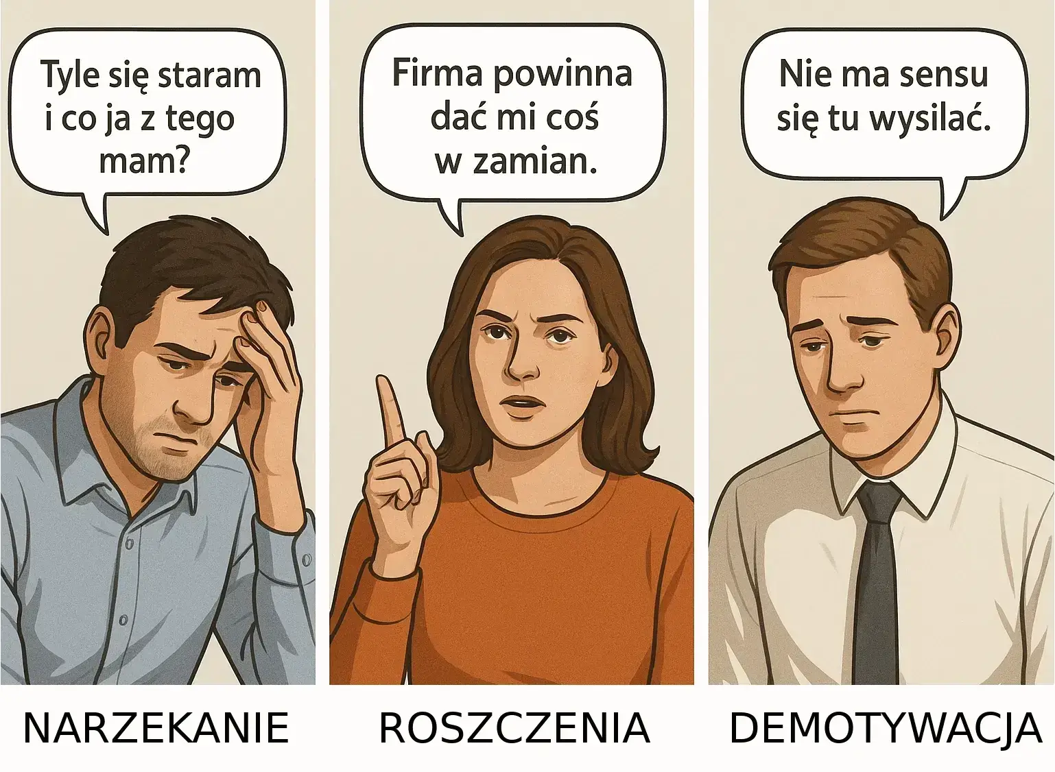 problematyczne postawy pracowników: narzekanie, roszczenia, demotywacja